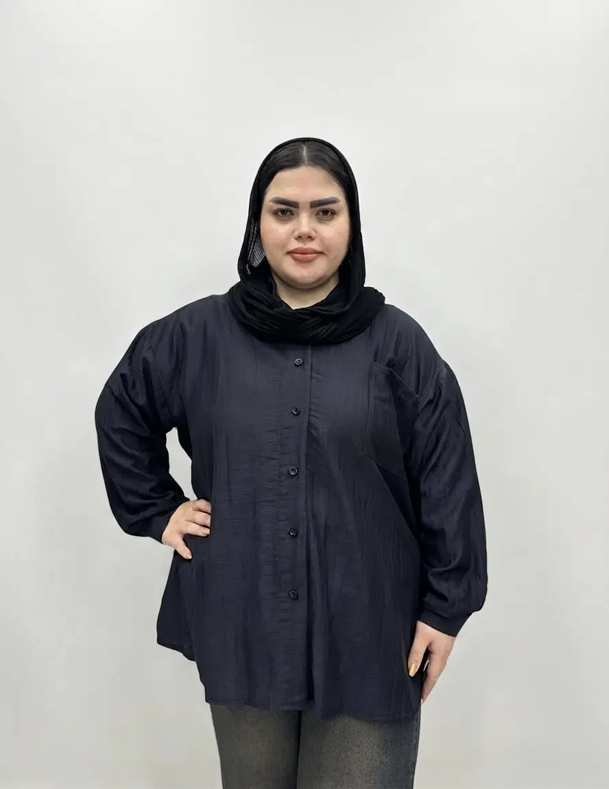 شومیز سایز بزرگ زنانه مدل لنین کریستال (پری شیشه ای) طرح جیب دار